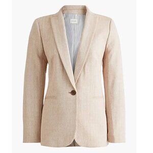 J  Crew Herringbone One Button Blazer Cotton Linen Classic Beige Elegant Coat